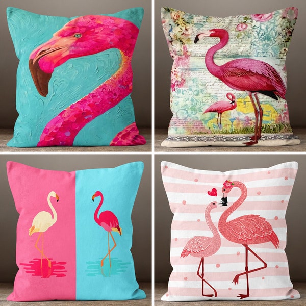 FlamingoTropical Palm Decorative Throw Pillow Case, Home Sofa Chair Decor, Farmhouse Authentic Flamingo Pillow Cases , Oreiller de pendaison de crémaillère