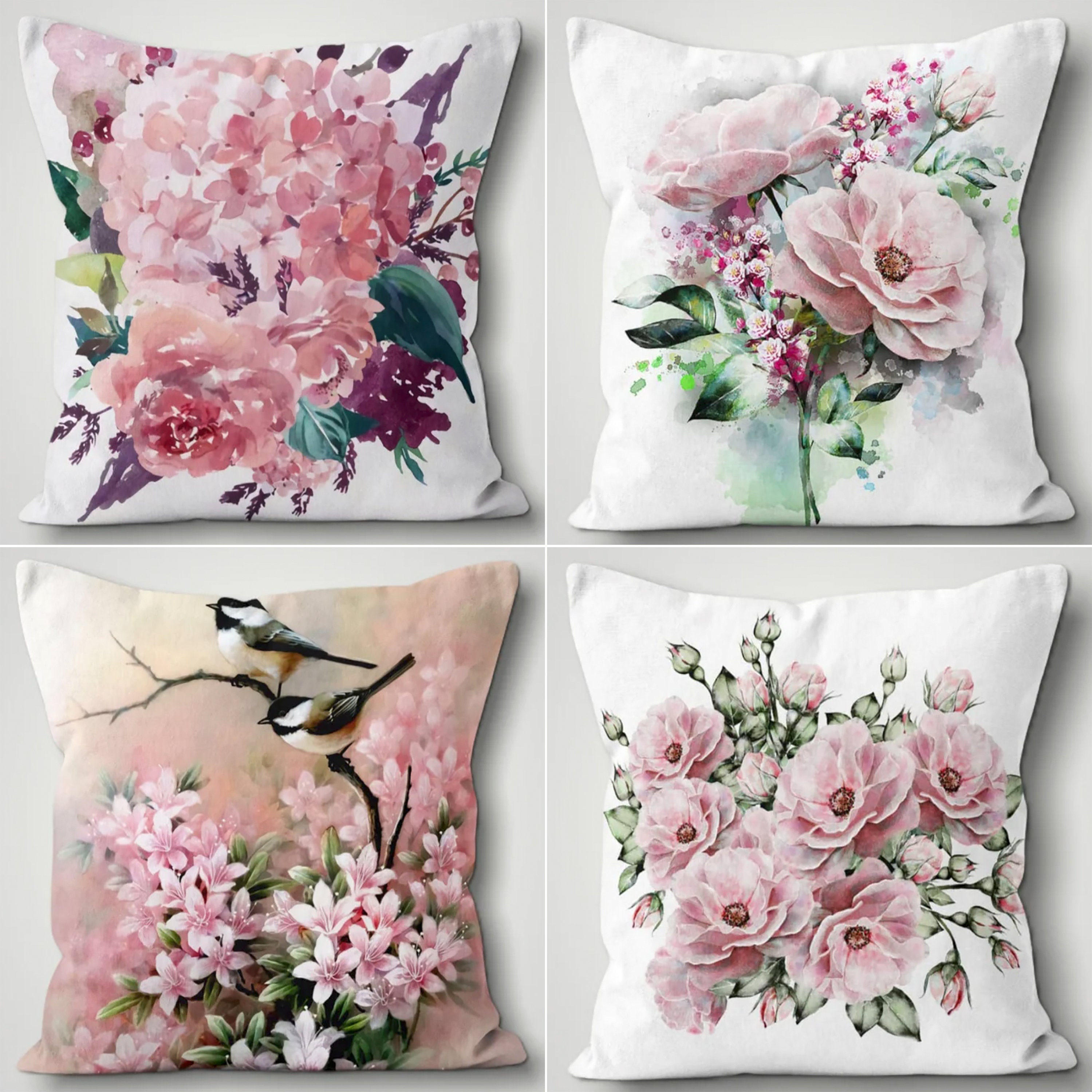 Pink Floral Pillow Cover Bird Cushion Case Rose Decorative Pillow Case Bedding Home Decor Housewarming Pillow Cover Farmhouse Pillow Etsy Canada