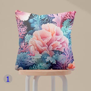 Coral Bloom Pillow Cover, Undersea Floral Cushion Covers, Vintage Coral Throw Pillow Covers, Coastal Coral Pillow Cases, Nautical Pillowcase