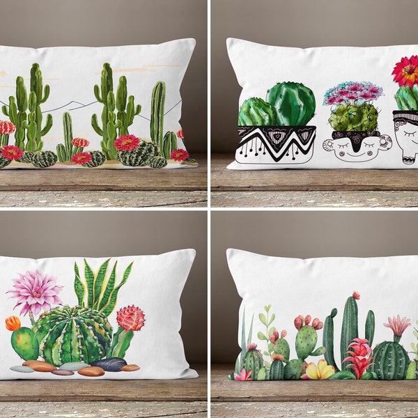 Cactus Pillow Covers, Colorful Flower Cushion Case, Decorative Lumbar Pillow Case, Housewarming Gift, Floral Cactus Throw Pillow Case