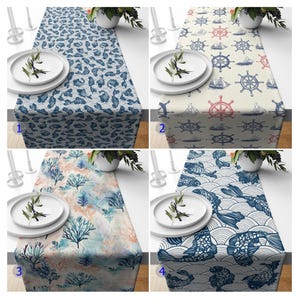 Coastal Table Runners, Nautical Designs Runners, Ocean Theme Table Runners, Sea Life Table Clothes, Ocean Kitchen Table Decors