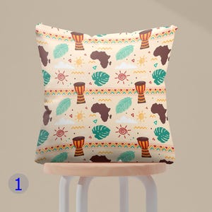 Taies d'oreiller cartes et tambours africains, taies d'oreiller motifs tribaux africains, housses de coussin motifs africains ethniques, taies d'oreiller rythmes africains