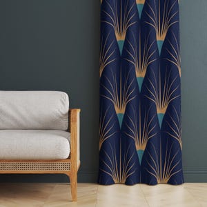 Navy Gold Geometric Window Drape, Art Deco Print Curtain Panel, Luxury Living Room Decor Drapery, Custom Printed Curtains Panel