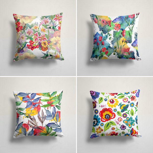 Summer Trend Cushion, Colorful Floral Pillow Cover, Decorative Lumbar Pillow, Bedding Home Decor, Housewarming Cushion Case,Throw Pillow Top