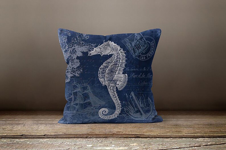 Beach House Pillow Cover Navy Marine Pillowcase Decorative Etsy