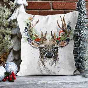 Christmas Deer Pillow Case, Happy Christmas Throw Pillow, Holiday Party Favor Gifts, Pillow for Sofa Couch Christmas Decorations