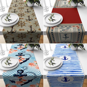 Marineblauer Tischläufer, Anker Küchenläufer, Dunkelblaue Tischdecke, Marine Tischdekor, Housewarming Geschenke, Esszimmer Dekor