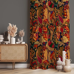 Psychedelic Abstract Curtains, Multicolored Abstract Curtains Panel, Vibrant Geometric Window Drapes, Vibrant Geometric Window Curtain
