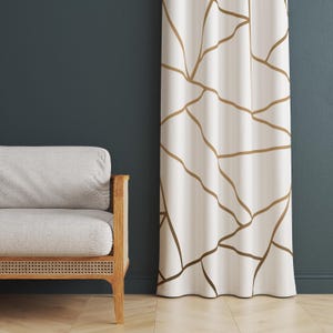 Boho Geometric Curtain, Abstract Drapes, Light Brown & White Curtain Panel, Modern Minimalist Window Curtain, Earthy Tone Geometric Drapery