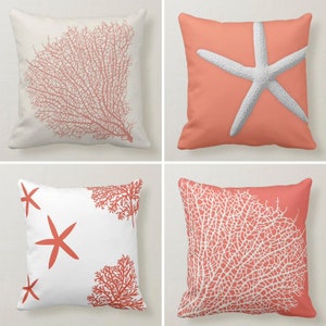 Nautical Beach House Pillow Cover, Orange Starfish Pillowcase, Coral Colorful Cushion, SeaShell Throw Pillow,Coastal Decor,Housewarming Gift