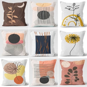 Abstract Pillow Cover - Modern Brown Throw Pillow Case, Square Decorative Pillowcase with Leaves - Perfect Housewarming Gift