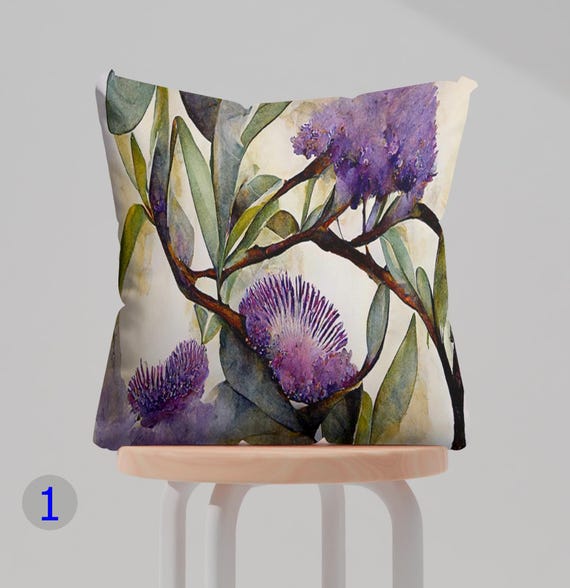 Purple Thistle Watercolor Pillow Cover, Nature Inspired Decorative