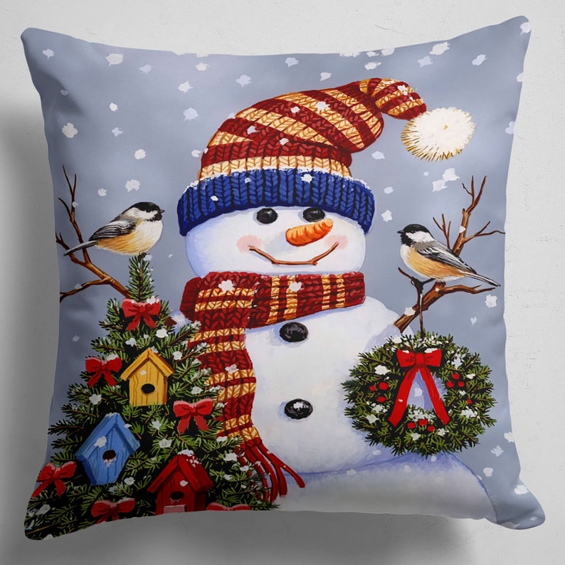 Winter Farm Animal Christmas Angel Snowman Santa Claus Pillow Case Cushion Cover 