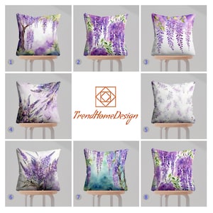 Lavender Wisteria Pillow Covers, Purple Floral Pillow Cases, Watercolor Wisteria Cushion Covers, Lavender Floral Pillow Cover