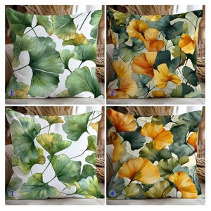 Ginkgo Leaf Pillow Covers, Watercolor Ginkgo Cushion Covers, Vintage Ginkgo Throw Pillow Covers, Boho Ginkgo Pillow Cover