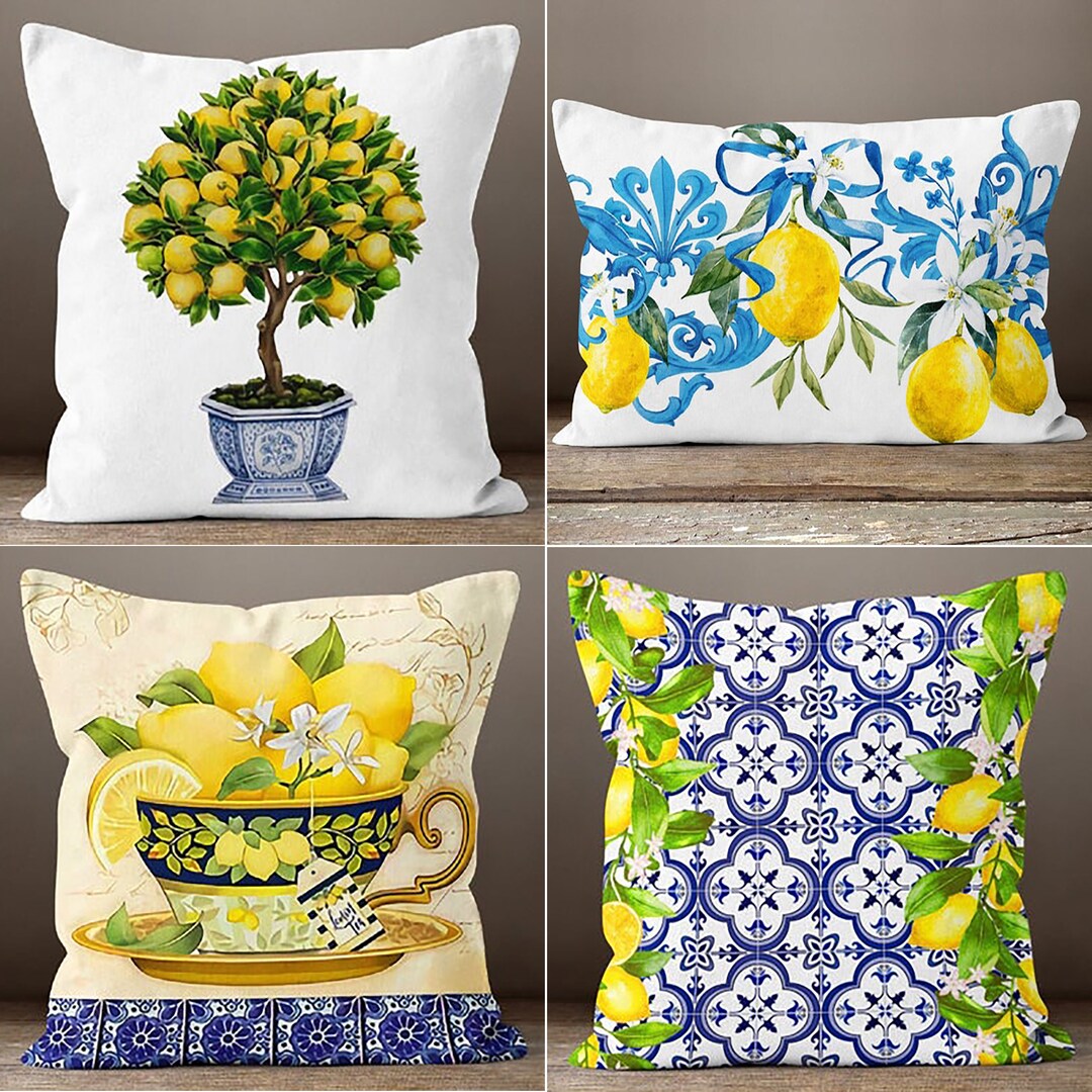 Lemons Pillow Cover, Decorative Lemon Tree Topiary Cushion Case, Lemons