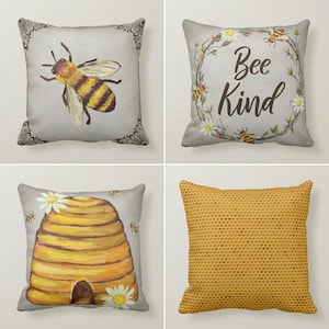 Beehive Homes kussensloop, bijensoort kussen, bloemenbij kussensloop, woondecoratie kussen, bijenliefhebber cadeau, boerderijstijl