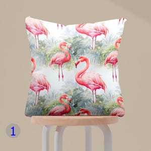 Pink Flamingo Cushion Covers, Watercolor Flamingo Pillow Covers, Flamingo Tropical Pillow Cover, Bohemian Flamingo Pillowcase