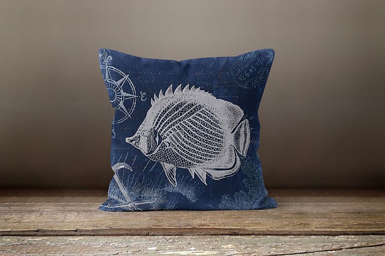 Beach House Pillow Cover Navy Marine Pillowcase Decorative Etsy