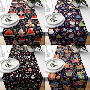Colorful Joyful Kitchen Runner, Christmas Table Runner, Red Kitchen Dining Room Decor, Xmas Present, Holiday Gift for Mom, Housewarming Gift