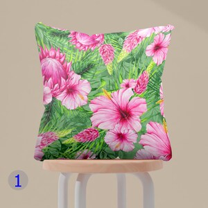 Tropical Floral Pillow Cover, Boho Floral Cushion Covers, Pink Floral Pillow Case, Botanical Pillow Covers, Tropical Flower Pillowcases
