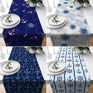 Marineblauer Tischläufer, Anker Küchenläufer, Dunkelblaue Tischdecke, Marine Tischdekor, Housewarming Geschenke, Esszimmer Dekor