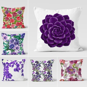 Purple Floral Pillow Cover, Summer Trend Cushion Case, Decorative Pillow Case, Bedding Home Decor, Housewarming Pillow Cover