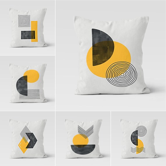 Yellow And White Geometric Squares Decorative Throw Pillow Cover Yellow And White Geometric Squares Decorative Throw Pillow Cover