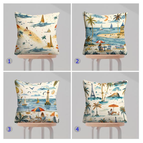Beach Vibes Pillow Cover, Seaside Watercolor Pillow Cases, Beach