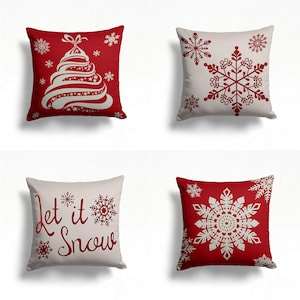 Winter Trend Pillow Cover, Snowflake Pillow Cover, Red Winter Pillow Case, Cozy Christmas Decor, Xmas Present for Her, Xmas Tree Drawing
