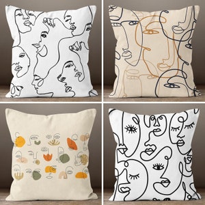 Abstract Face Art Bohemian Women Decorative Soft Bed Decor Soft Touch Throw Pillow, Contemporary Minimal Unique Design for Home Decoration