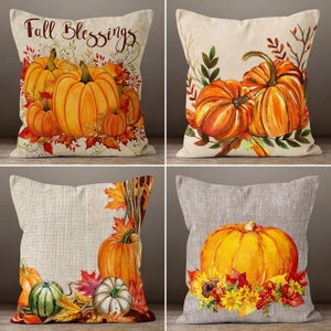 Thankful Pillow Cover, Pumpkin Pillow Cover, Autumn Leaves Pillow Case, Autumn Throw Pillow, Home Gift, Fall Pumpkin Pillow, Farmhouse Style