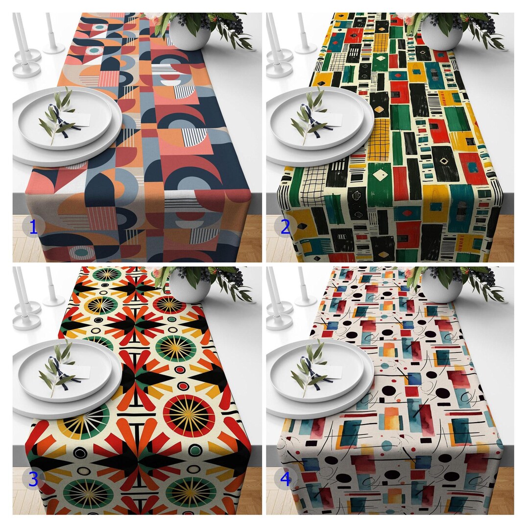 Colorful Geometric Table Runner, Bold Geometric Table Runners, Mid ...