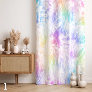 Pastel Rainbow Tie-Dye Curtain, Ombre Abstract Window Panel, Playful Boho Home Decor Drapery, Whimsical Kids Room Living Room Drapes