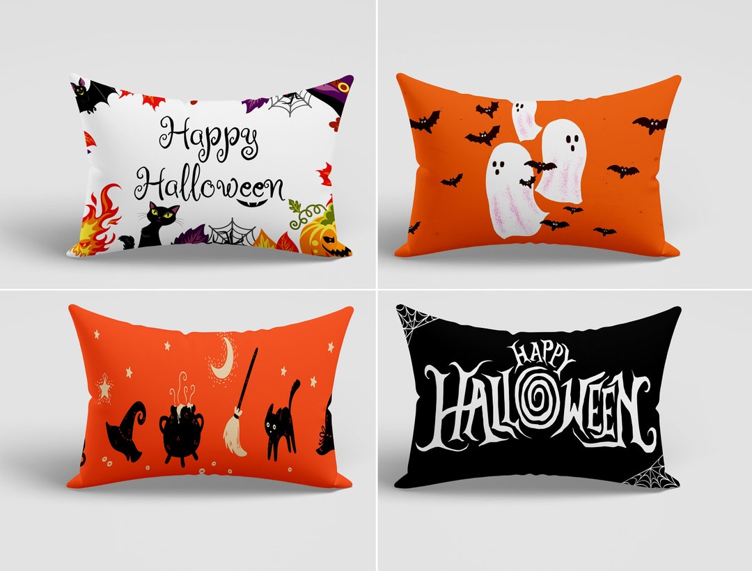 4-teilige Halloween-Kissenbezüge – Mit Geistern, Kürbissen & 'Süßes Oder Saures'-Motiven | 30,5 X 50,8 Cm | Für Sofa, Couch & Deko Draußen