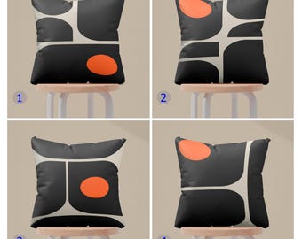 Mid-Century Modern Geometric Pillow Covers, Abstract Orange and Black Cushion Covers, Minimalist Black and Orange Throw Pillow Covers