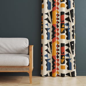 Colorful Geometric African Elements Curtain, Abstract Tribal Print Drapes, Modern Boho Home Decor Window Panel, African Tribal Curtain Panel