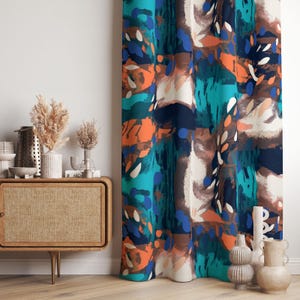 Abstract Art Curtains, Teal & Orange Window Drapes, Modern Geometric Drapes, Boho Abstract Curtain Panels, Teal Abstract Curtains