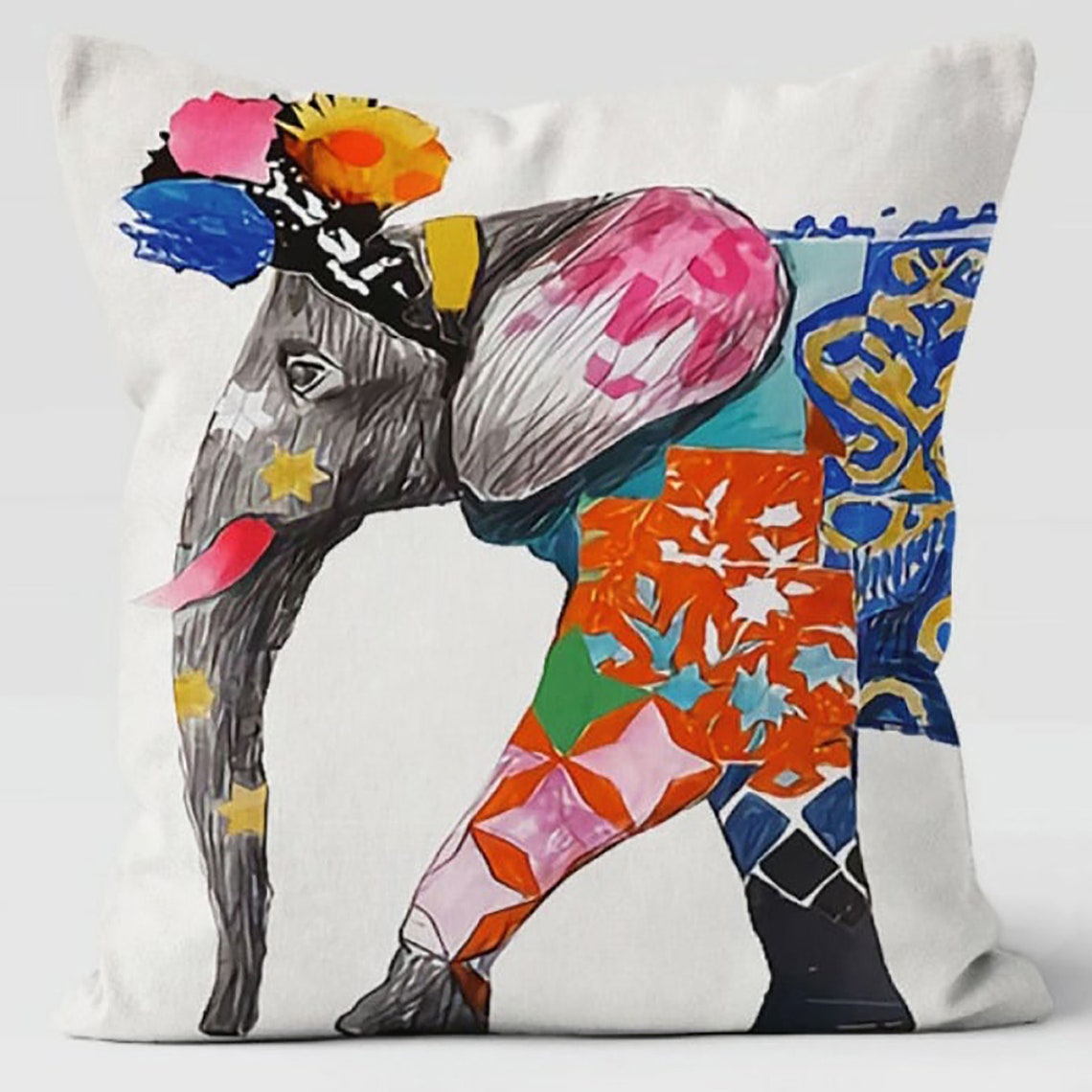 Beautiful Colorful Elephant Print Pillow Cover Stylish Etsy UK