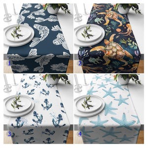 Sea Life Table Runners, Ocean Inspired Table Runners, Nautical Table Runner, Coastal Table Settings, Underwater Table Runners, Turtle Runner