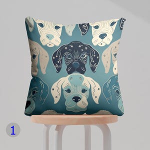Blue Dog Faces Pillow Cover, Puppy Pattern Cushion Case, Pet Portrait Throw Pillow, Dog Lover Home Decor Pillowcase, Whimsical Animal Accent