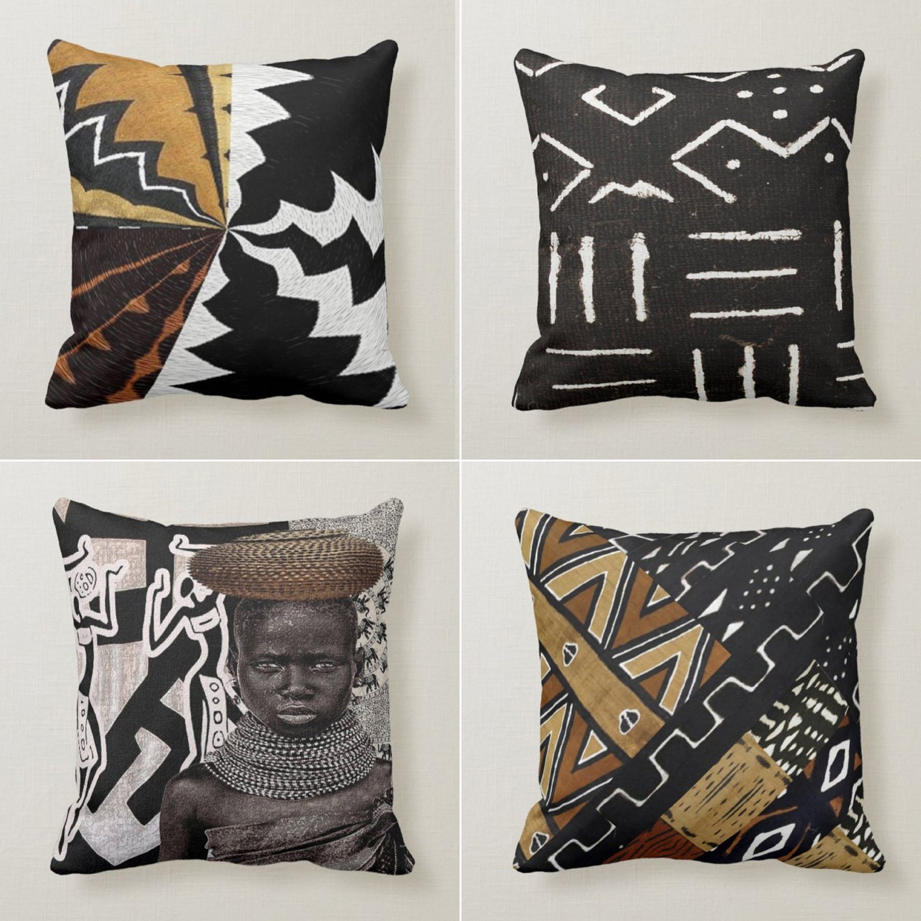 Yanutan Black Bohemian Velvet Throw Pillow Covers - 4-Pack 20x20 Inch, Double-Sided Printed Boho Decor For Sofa, Living Room