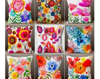 Vibrant Bright Colorful Pillow Case, Decorative Red FloralThrow Pillow, Magical Floral Pillow Sham, Stunning Summer Cushion Case