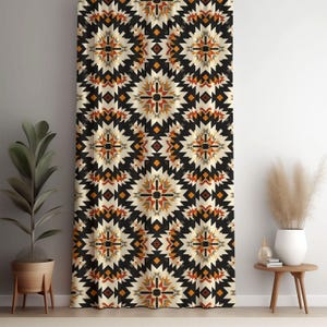 Aztec Geometric Curtain Panels, Tribal Pattern Window Panel, Ethnic Design Drape, Southwestern Style Curtain, Geometric Aztec Art Drapery
