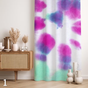 Vibrant Boho Tie-Dye Curtain, Abstract Pink Blue Green Window Panel, Eclectic Home Decor Drape, Artistic Living Room Bedroom Playroom Drape