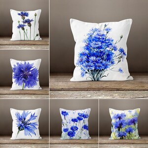 Blue Floral Pillow Cover, Butterfly Summer Trend Cushion Case, Decorative Pillow Case, Bedding Home Decor, Housewarming Pillow Cover