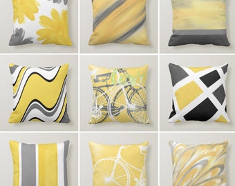 Abstract Yellow Gray Pillow Cover, Bicycle Love Lumbar Pillow, Boho Bedding Home Decor, , Housewarming Geometric Cushion,Yellow Throw Pillow