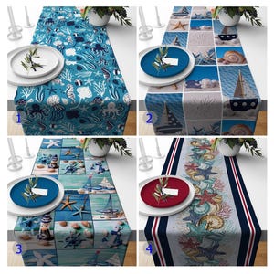 Ocean Beach Table Runners, Seashell Tablecloth, Coastal Table Decor, Nautical Table Runner, Beach House Table Runner, Decorative Table Cloth