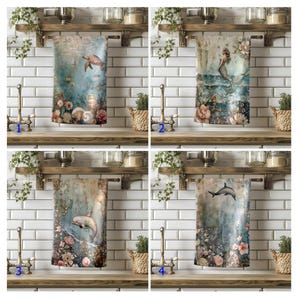Ocean Mermaid Sea Turtle Dolphin Tea Towel, Beach House Decor, Coastal Kitchen Towel, Under the Sea Dish Towel, Nautical Gift Bath Towel