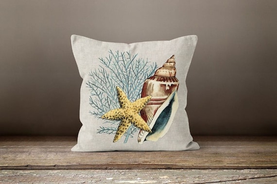 Nautical Beach House Pillow Cover Starfish Pillowcase Coral Colorful Cushion Sea Shell Throw Pillow Coastal Decor Housewarming Gift Etsy